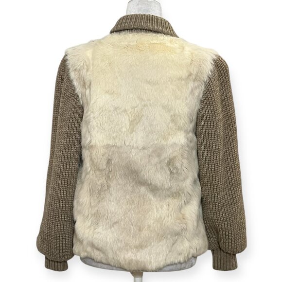 Élan Rabbit Fur Knit Bomber Jacket Sz S Korea 100% French Rabbit Hair Tan Wool - Picture 3 of 12
